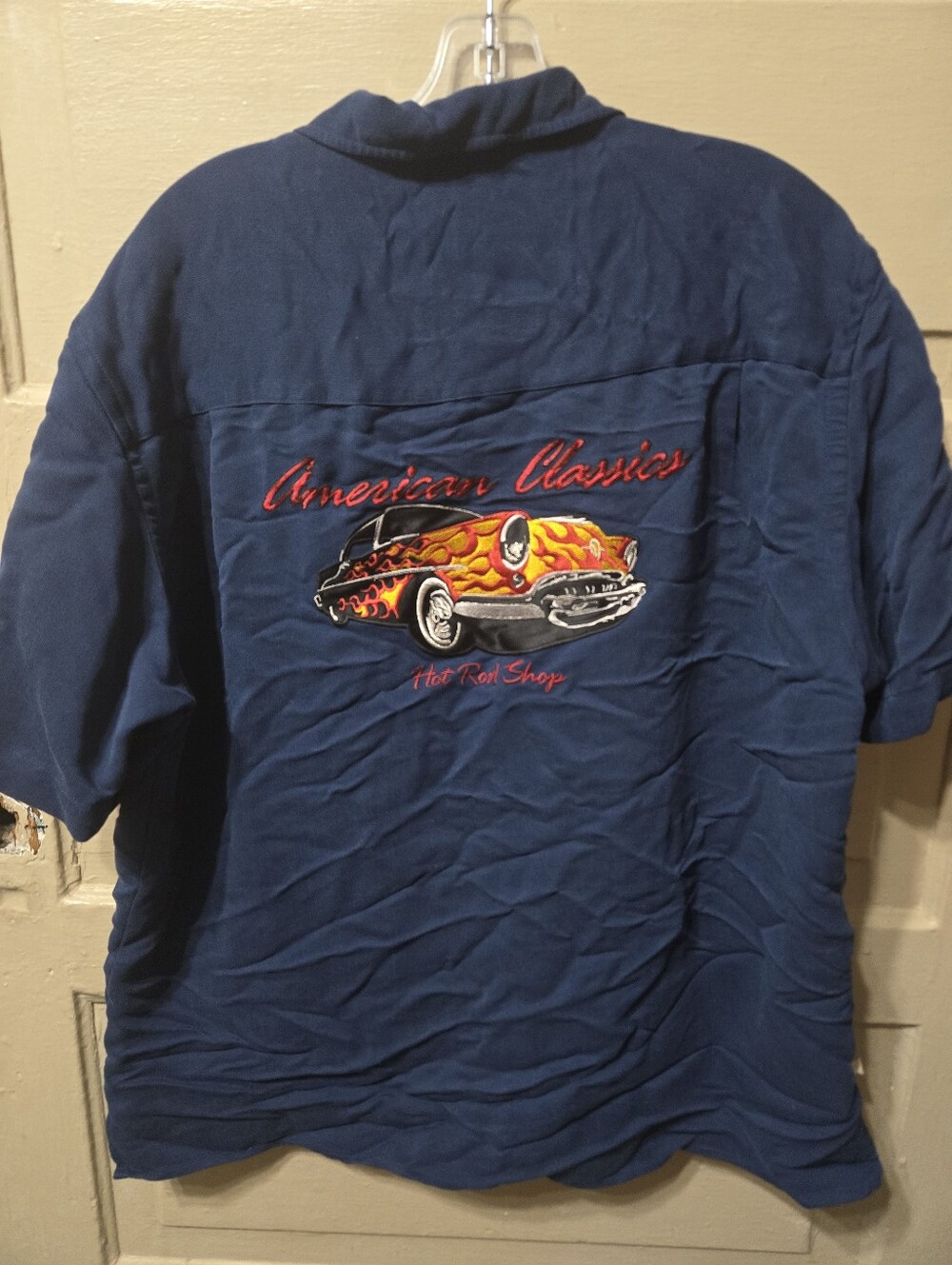 Cubavera American Classics Hot Rod Shop Button Front Embroidered Job Shirt